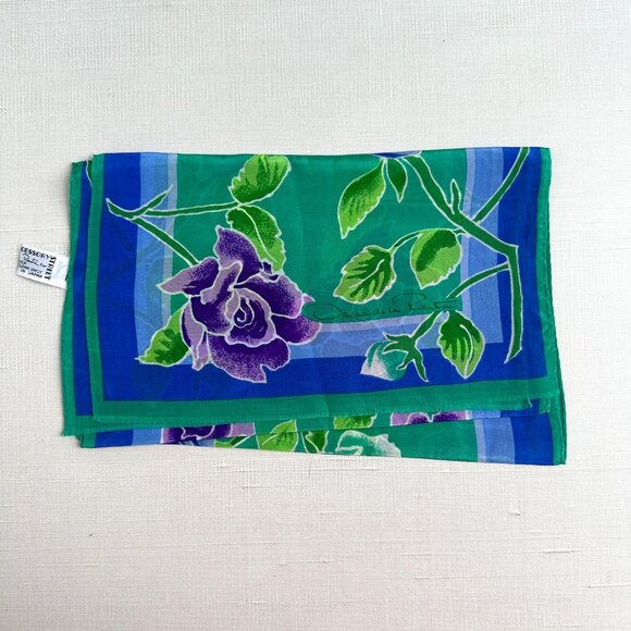 Oscar de la Renta Accessories - Oscar de la Renta Silk Scarf 10x50 Green Blue Purple
